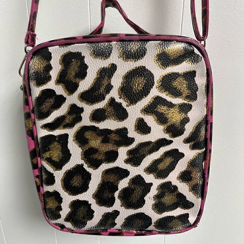 Bari Lynn Two Tone Leopard Print Lunch Tote Faded Look - Picture 3 of 5